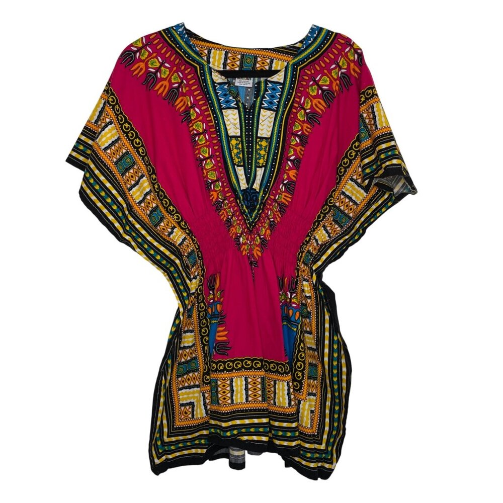 Karan Dashiki Tunic Top One Size Multicolor‎ African Cotton Short Sleeve Boho